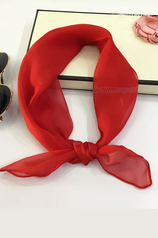 Kırmızı Şifon Kare Eşarp Bandana Polyester Etkinlik Kutlama 23 Nisan, 29 Ekim, 19 Mayıs