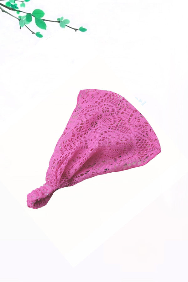 Dantelli Saç Bandı Bandanası Bahar ve Yaz Boho Stili, Lastikli Esnek Plaj ve Seyahat Pembe