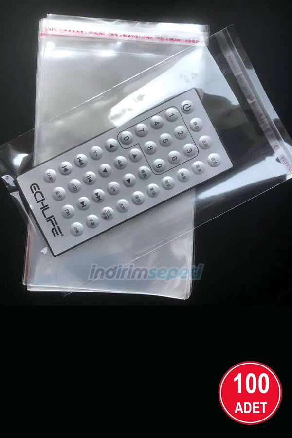 100 Adet 25x35 Cm Bantlı Yapışkanlı Şeffaf Opp Jelatin Poşet