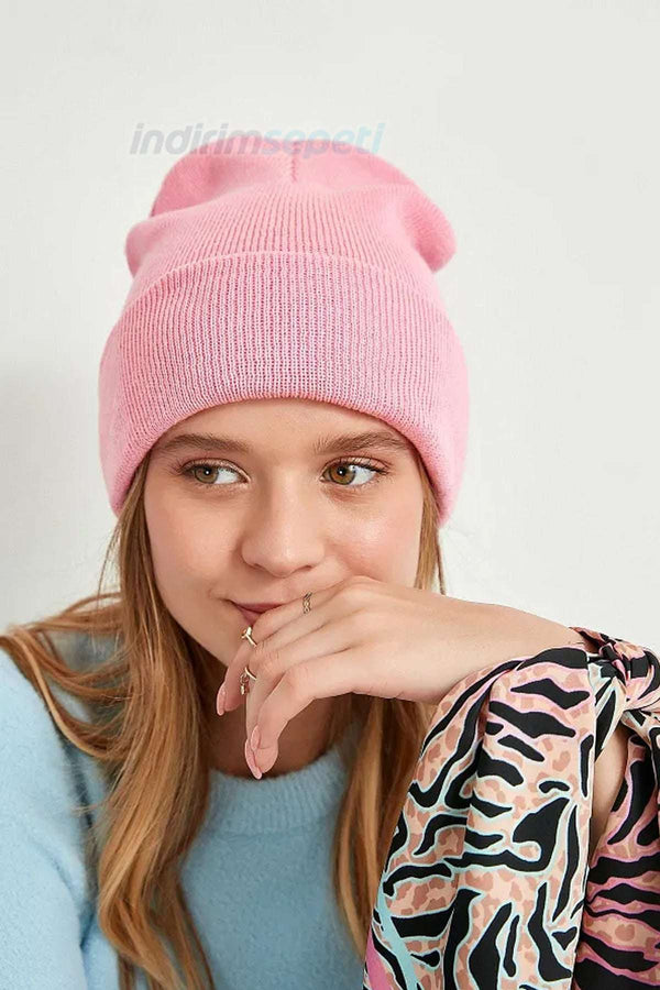 Bere Triko Örme Bay Bayan Katlamalı Sonbahar Kış Basic Bebe Pembe