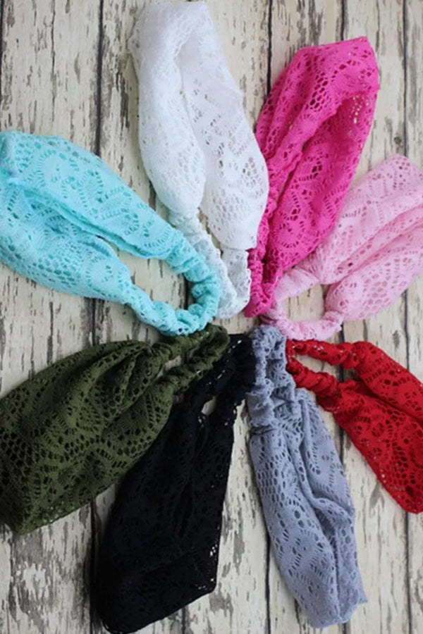 Dantelli Saç Bandı Bandanası Bahar ve Yaz Boho Stili, Lastikli Esnek Plaj ve Seyahat Pembe