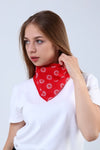 Papatya Desenli Bandana Pamuklu Kumaş Saç Aksesuar Kırmızı