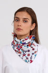 Bandana Çiçek Desenli %100 Pamuklu Saç Aksesuar Beyaz