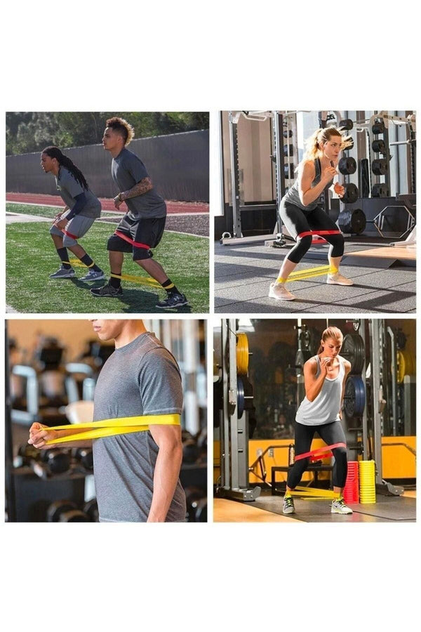 5 li Egzersiz Direnç Bant Seti Pilates Crossfit Ekipmanları Kutulu Çantalı