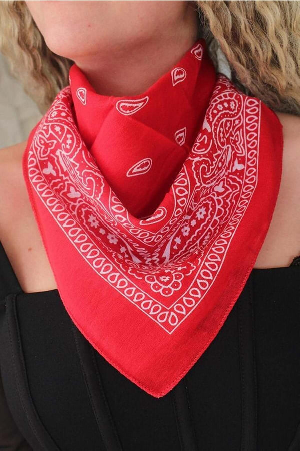 Etnik Desenli Bandana Fular %100 Pamuklu Saç Aksesuar Kırmızı