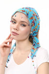 Boncuklu Fular Bandana Çiçek Desenli Mavi