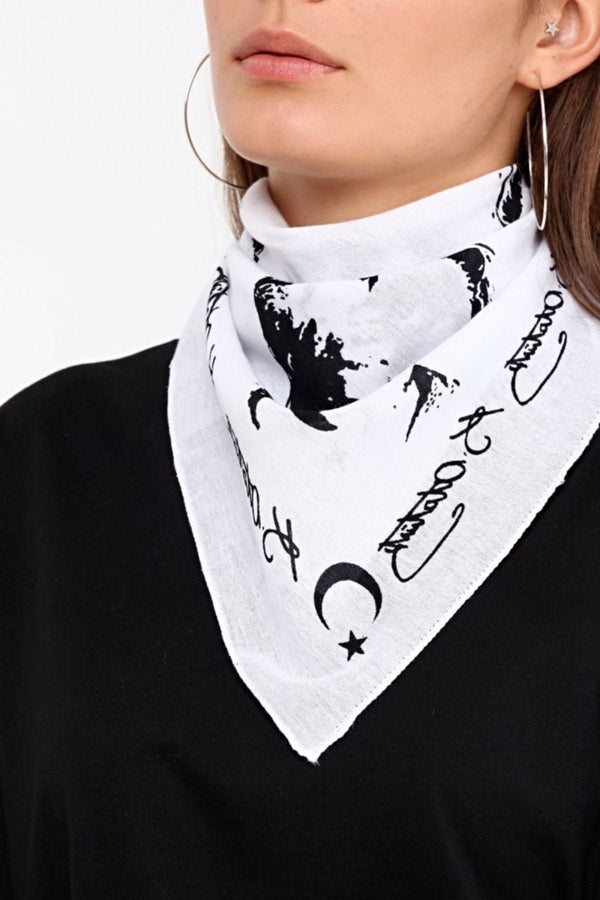 Atatürk Portre Ve Imzalı Bandana Fular Beyaz Pamuklu