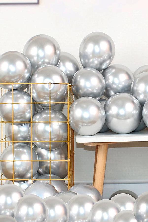 100 Adet Metalik Krom Silver Gümüş Balon Doğum Günü Süsleme Düğün Bebek Parti Balonları