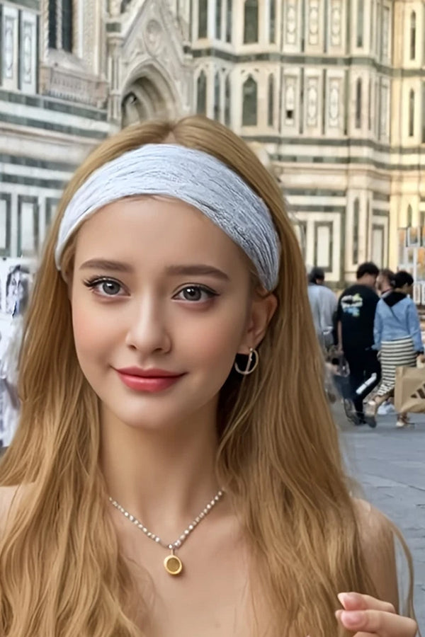 Dantelli Tül Saç Bandı Bandanası Bahar ve Yaz Boho Stili, Lastikli Esnek Plaj ve Seyahat Beyaz