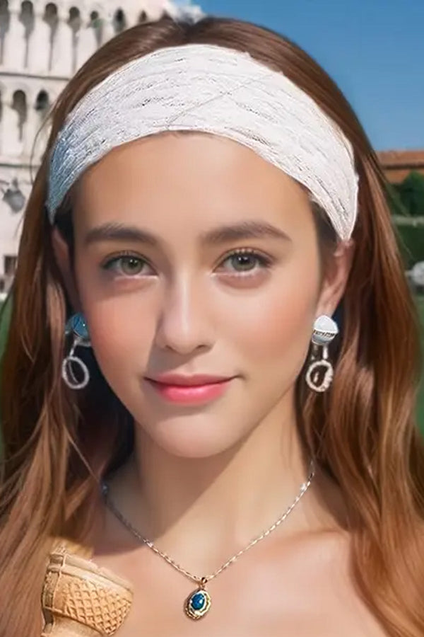Dantelli Tül Saç Bandı Bandanası Bahar ve Yaz Boho Stili, Lastikli Esnek Plaj ve Seyahat Beyaz