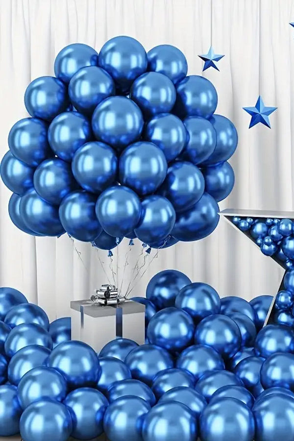 100 Adet Metalik Krom Mavi Blue Renk Balon Doğum Günü Süsleme Düğün Bebek Parti Balonları