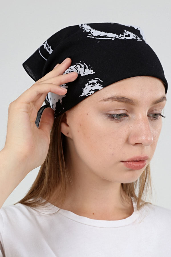 Atatürk Portre Ve Imzalı Bandana Fular Siyah Pamuklu