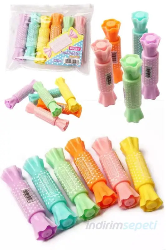 6 Adet Sevimli Taze Şeker Çantalı Çift Baş Kawaii Floresan Kalem Kanca Kalem Renkli