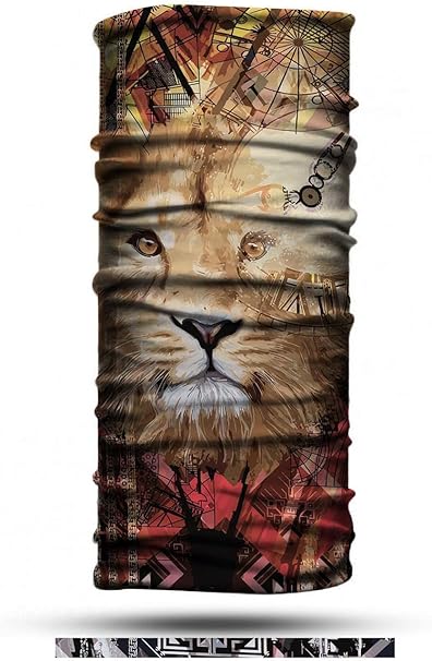 Aslan Desenli Çok Renkli Dikişsiz Bandana Buff 50x25 cm Mikro Fiber Boyunluk