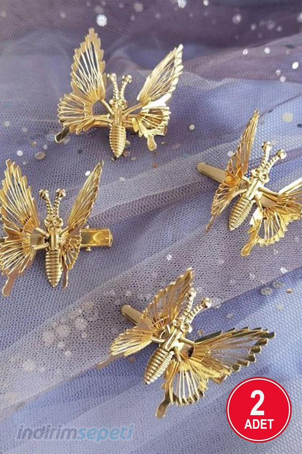 2'li Gold Renk Hareketli Metal Kelebek Toka