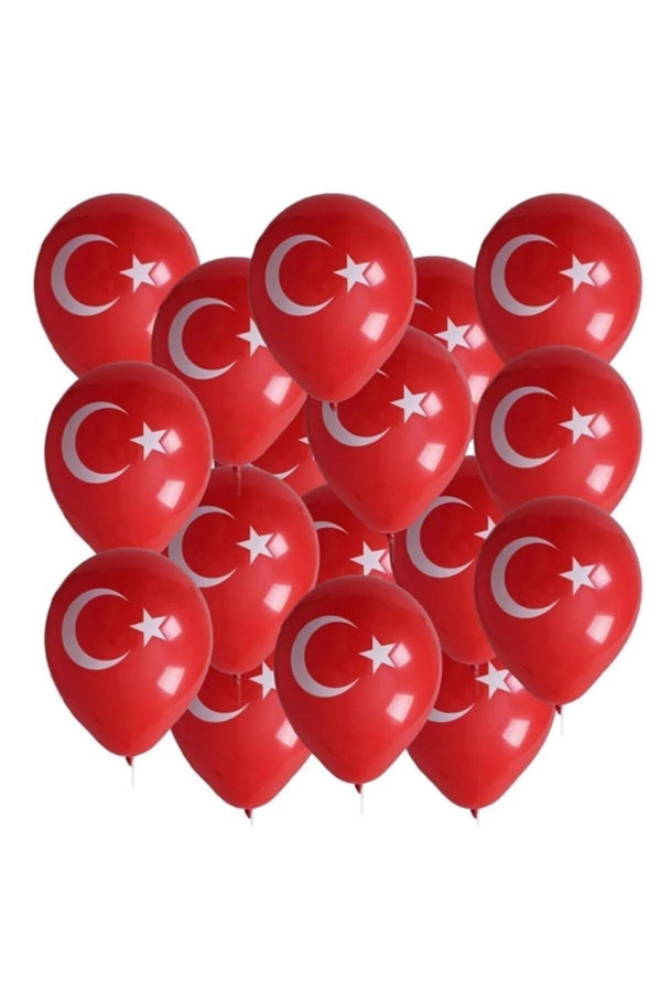 100 Adet Bayrak Ay yıldız Balon Türk Bayraklı Kırmızı Baskılı Balon 23 Nisan 19 Mayıs