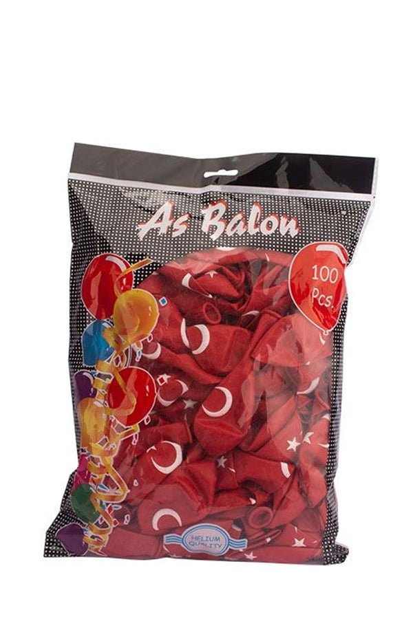 100 Adet Bayrak Ay yıldız Balon Türk Bayraklı Kırmızı Baskılı Balon 23 Nisan 19 Mayıs