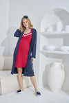 Homewear Kadın Baskılı 2li Hamile Gecelik Takımı Sabahlıklı Desenli Pijama Takımı 2248 Kırmızı