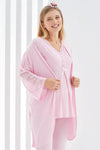 Pembe Renk Dantel Detaylı 3lü Kısa Kol ve Sabahlıklı Erdeniz 3401 Hamile Pijama Takımı