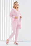 Pembe Renk Dantel Detaylı 3lü Kısa Kol ve Sabahlıklı Erdeniz 3401 Hamile Pijama Takımı Bebe Pembe