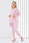 Pembe Renk Dantel Detaylı 3lü Kısa Kol ve Sabahlıklı Erdeniz 3401 Hamile Pijama Takımı