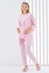 Sabahlıklı Erdeniz 3403 Hamile Pijama Takımı Pembe Bisiklet Yaka Dantelli 3lü Kısa Kol