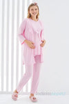 Sabahlıklı Erdeniz 3403 Hamile Pijama Takımı Pembe Bisiklet Yaka Dantelli 3lü Kısa Kol Pembe