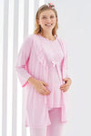 Sabahlıklı Erdeniz 3403 Hamile Pijama Takımı Pembe Bisiklet Yaka Dantelli 3lü Kısa Kol